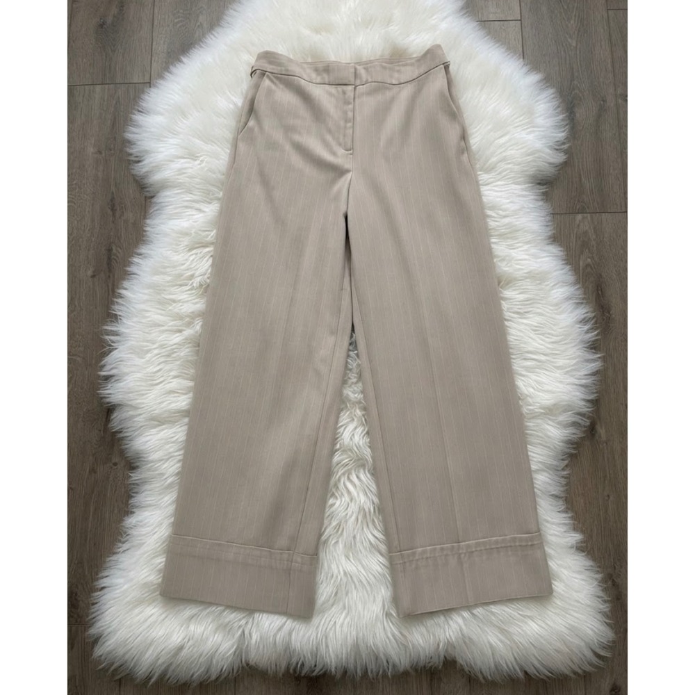 Halogen Tan Pinstripe Wide Leg Cuffed Dress Pants Trousers Size 10